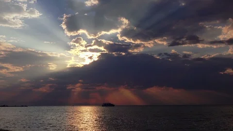 Sunset at the sea beach, Greece Stock Footage 94592587