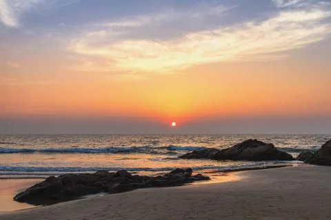Sunset at sea beach Stock Photos