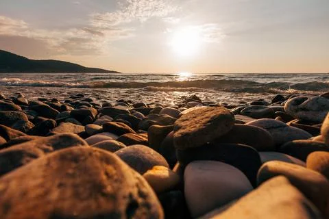 A sunset on the sea beach 스톡 사진