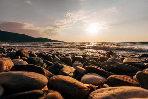 A sunset on the sea beach 스톡 사진