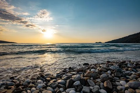 A sunset on the sea beach Fotos de archivo