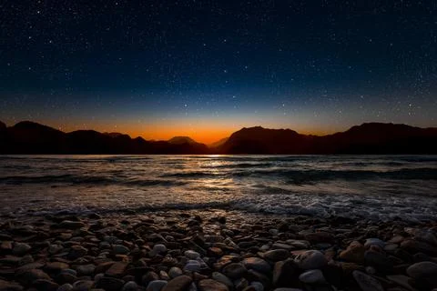 A sunset on the sea beach 스톡 사진