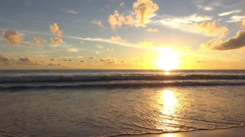 Sunset sea beach sand sun cloud variance sunny skyline blue sky background Stock Footage 153378073