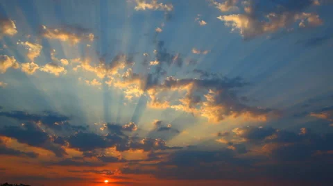 Sunset at sea with beautiful rays and clouds, video Stock Footage 45838524