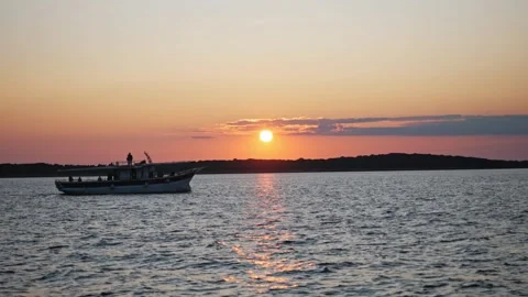 Sunset at sea with boat Video stock 249406138