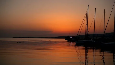 Sunset on the sea, boat masts, accelerated shooting Stock-Footage 150274386