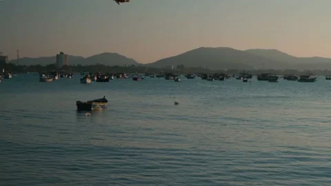 Sunset on the sea boats Stock Footage 138540415