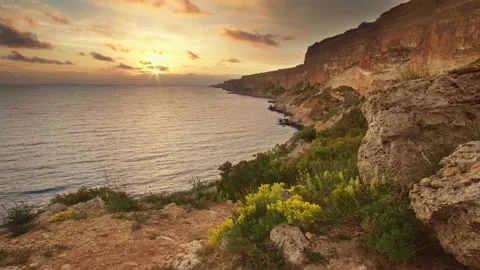 Sunset on sea cliffs.  Stock Footage 195280746