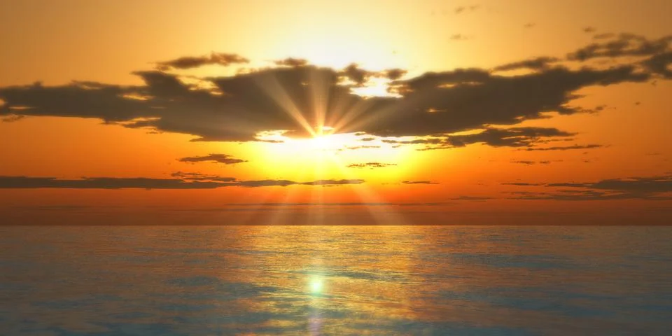 Sunset in sea clouds Stock Illustration