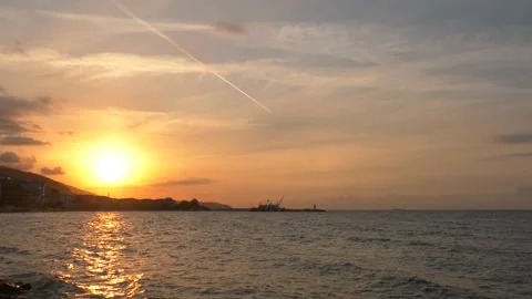Sunset at the sea harbor Stock Footage 218981537