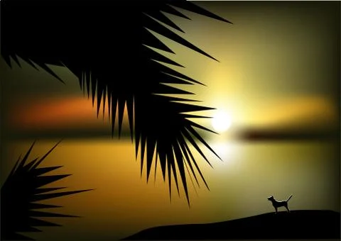 Sunset at sea Stock Illustration