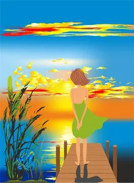 Sunset by the sea, Stock Illustration
