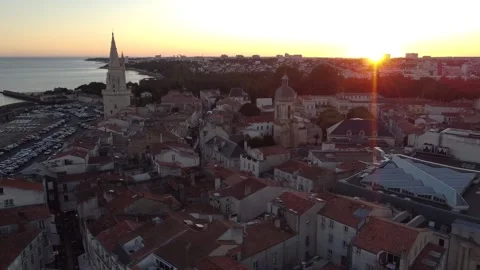 Sunset at sea, The Lantern Tower of La Rochelle Stock Footage 155231232