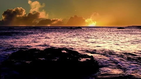 Sunset on sea level.Ever-changing, churning scenic clouds view. Stock Footage 280131407