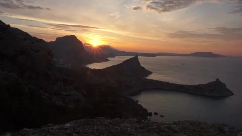 Sunset at the sea from the mountain Stock Footage 251347150