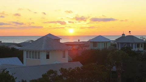 Sunset with sea ocean landscape of Gulf of Mexico in Seaside, Florida Stock Footage 161823964