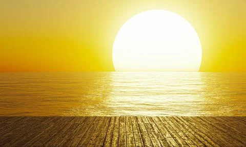 Sunset by the sea or the ocean. The reflection of the sun on the sea with wav Stock Illustration