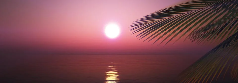 Sunset sea palm landscape illustration Stock Illustration