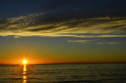 Sunset at sea 库存照片