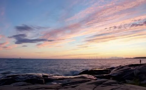 Sunset by the sea Stock Photos