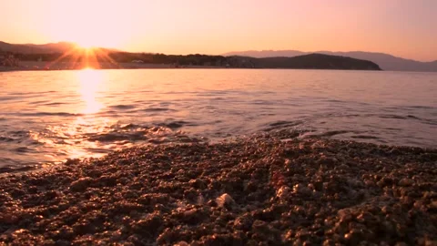 Sunset On The Sea With Relaxing Waves Stock Footage 131647674