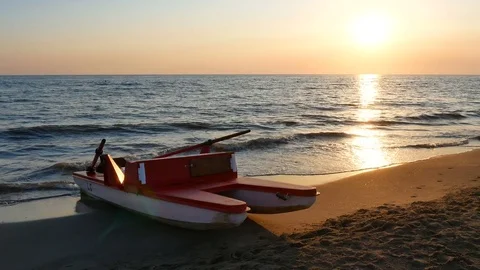 Sunset at sea rowboat Video stock 79662955