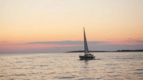 Sunset at sea sailing boat Video stock 249406046