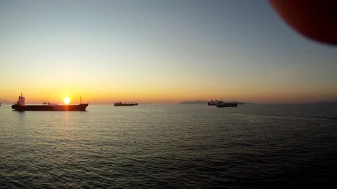 Sunset sea ship Stock Footage 127039523