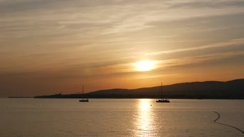 Sunset on the sea with a ship 스톡 동영상 134286326