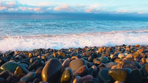Sunset on the sea. Strong waves. Stock Footage 108894174