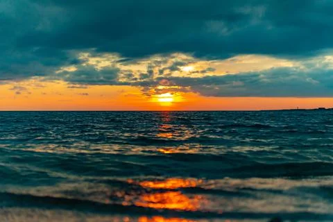 Sunset on the sea in summer Stock Photos