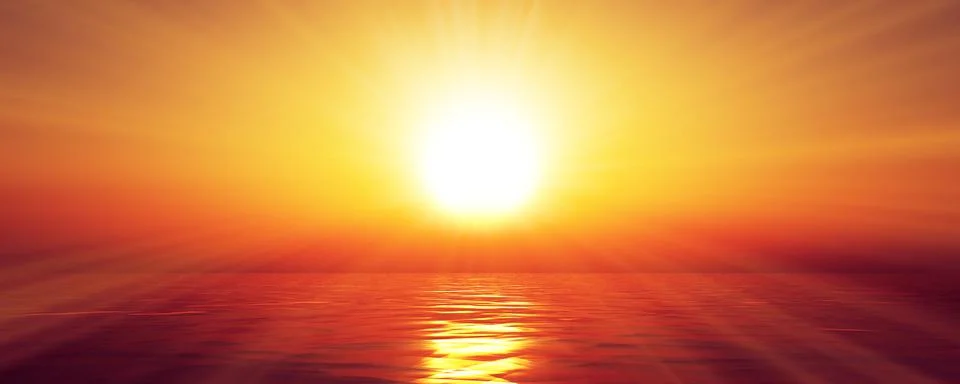 Sunset sea sun ray clear sky. 3d rendering 스톡 일러스트