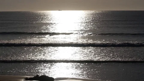 Sunset sea surf beach Stock Footage 79994462