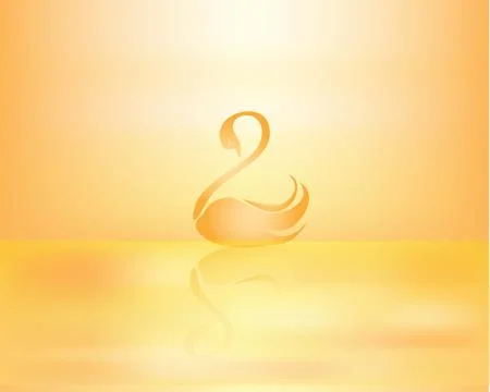 Sunset in sea with swan Stock Illustration