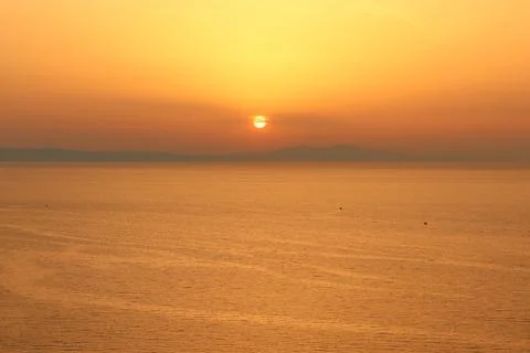 Sunset sea towards Lesvos in Izmir Dikili TURKEY Stock Photos
