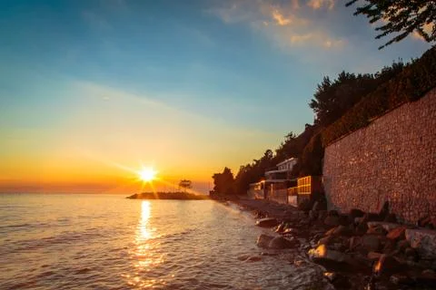 Sunset at the sea, Trieste Stock Photos