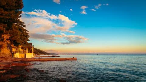 Sunset at the sea, Trieste Stock Photos