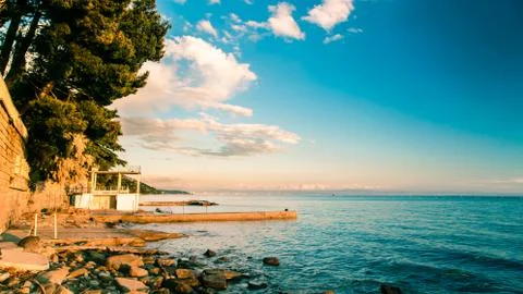 Sunset at the sea, Trieste Stock Photos
