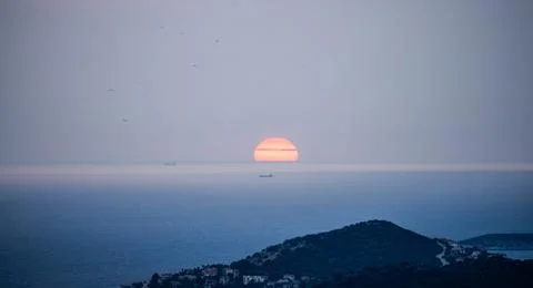 Sunset at sea view from the mountain Stock-Fotos