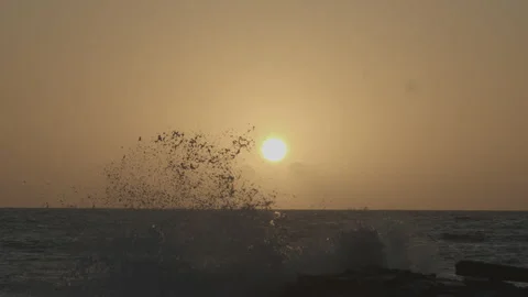 Sunset with sea wave Stock Footage 164148455