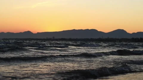 Sunset on the sea, waves on the beach Stock Footage 295794551