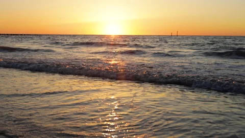 Sunset at sea waves Stock Footage