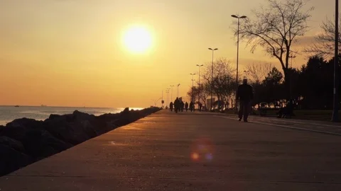 Sunset on the seacoast of the city Stock Footage 71970901