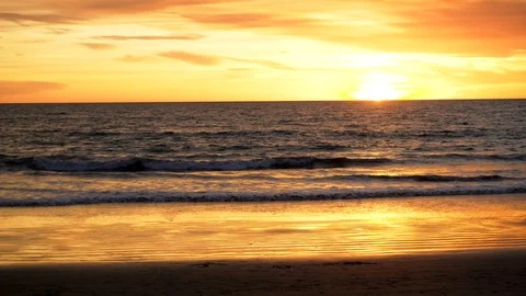 Sunset with seagulls at beach cloudy perfect view hot Stock Footage 97775657