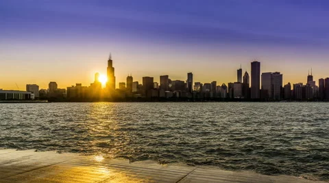 At sunset,the Sears Tower and Chicago skyline, Chicago, USA Stockbeeldmateriaal 61581745