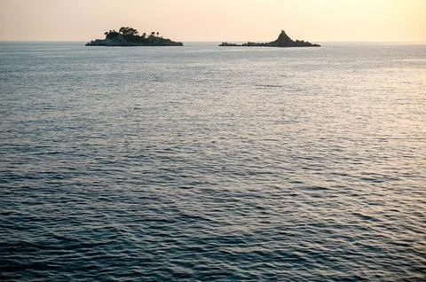 Sunset Seascape with Distant Islands Stock Photos