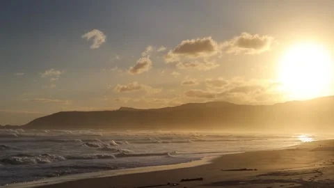 Sunset Seascape on an Empty Beach Stock Footage 310950552