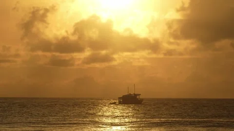 Sunset seascape with ship Stock Footage 303950429