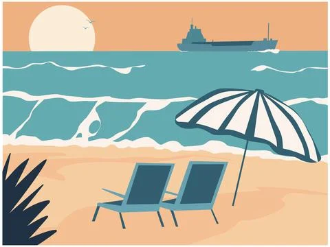 The sunset on the seashore Stock Illustration