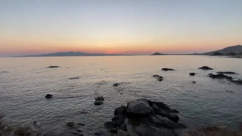 Sunset at Seaside Beach with Trees in Summer, Agokiri, Naxos, Greece Stock Footage 339684795